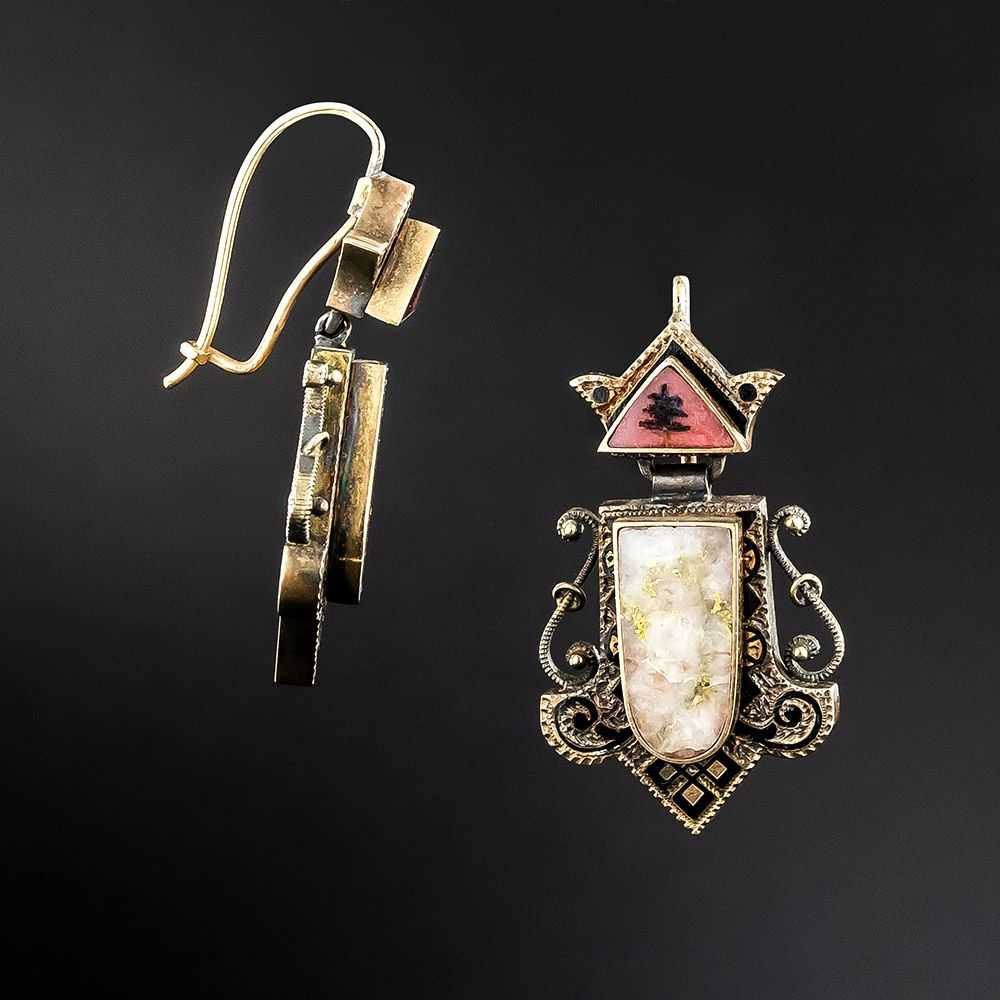 Victorian Gold-in-Quartz Earrings and Matching Ne… - image 5