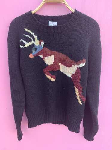 JUMPING REINDEER DESIGN 100% WOOL KNIT SWEATER