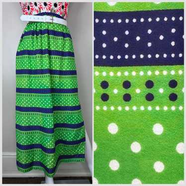 1960s/70s Green and Blue Striped Skirt with White… - image 1