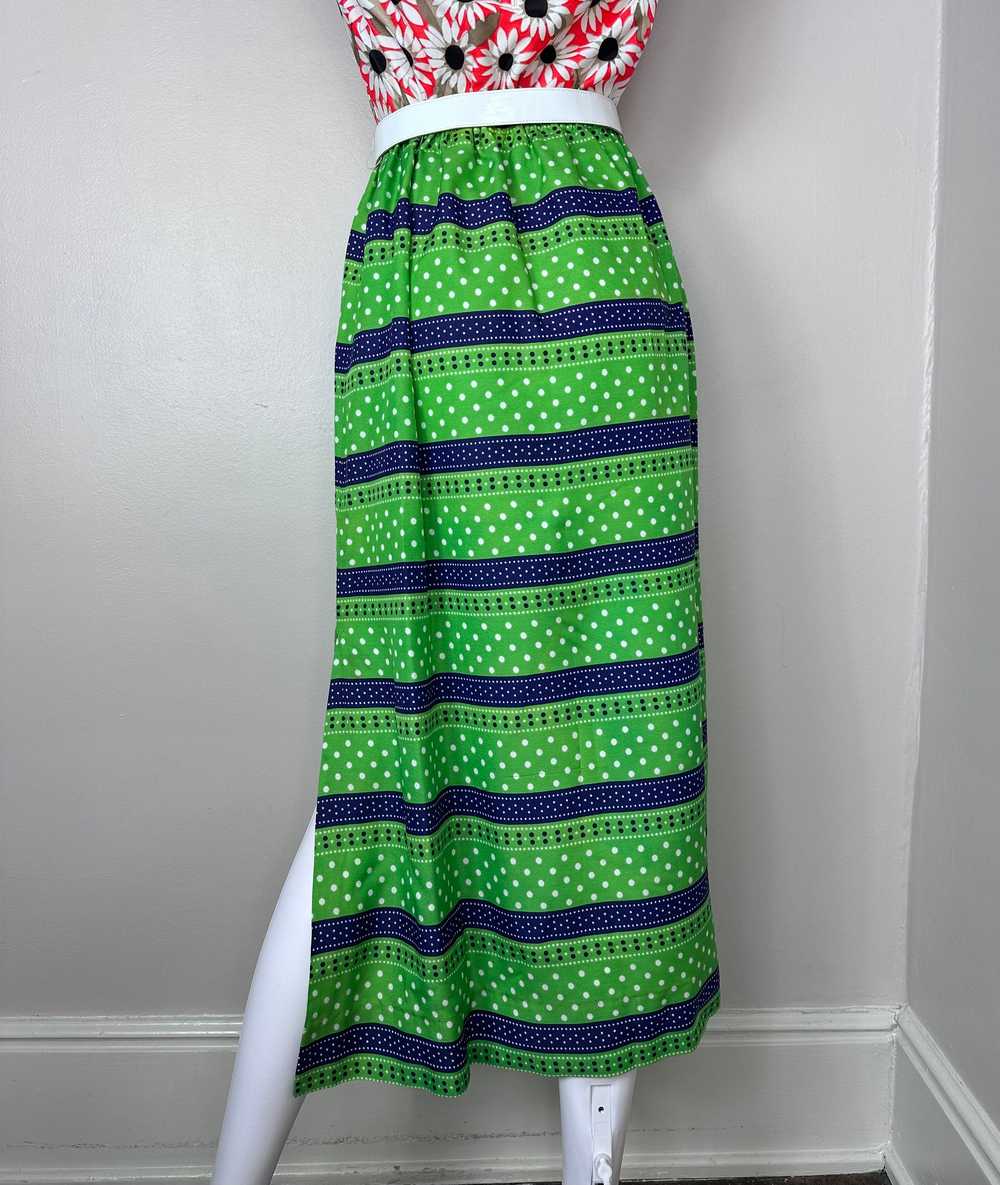 1960s/70s Green and Blue Striped Skirt with White… - image 2