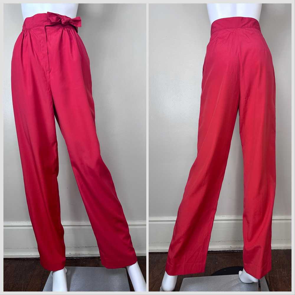 1980s Red Pants with Bow Waistband, Seprets Size … - image 1