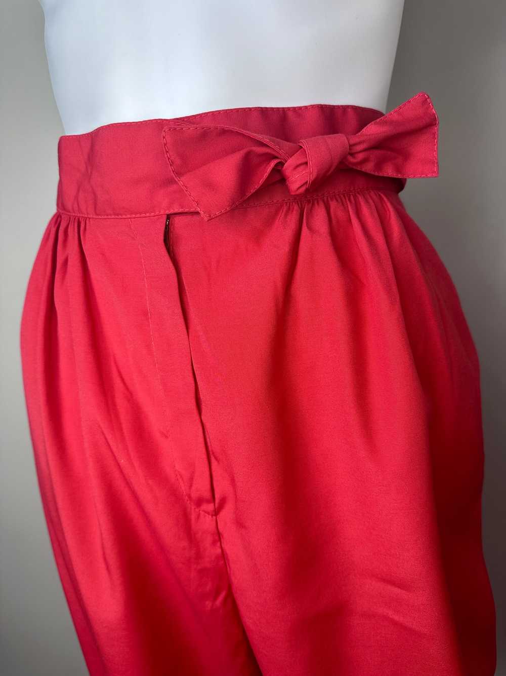 1980s Red Pants with Bow Waistband, Seprets Size … - image 2