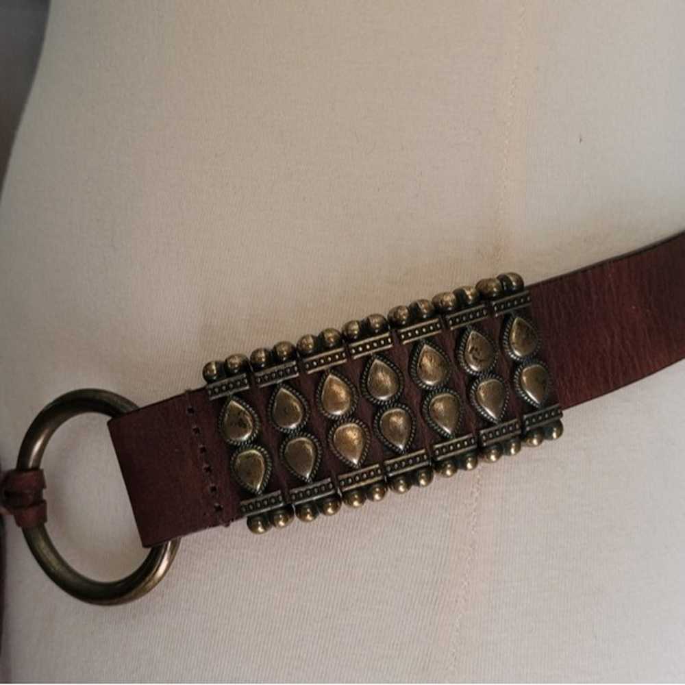 Vintage Brown Leather Brass Fringe Belt - image 2