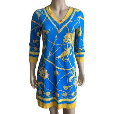 Vintage Barbara Gerwit Blue Yellow White Dress