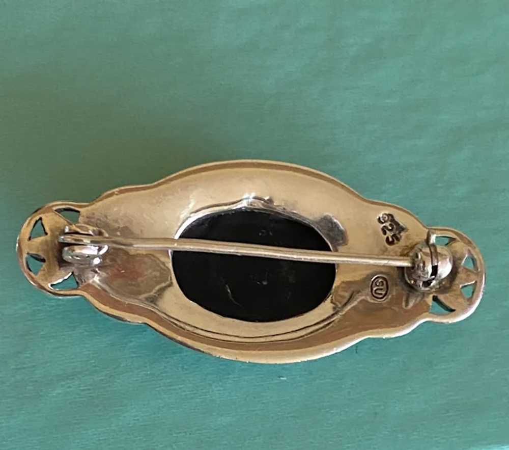 Vintage Sterling Silver Onyx & Marcasite Oval Art… - image 3