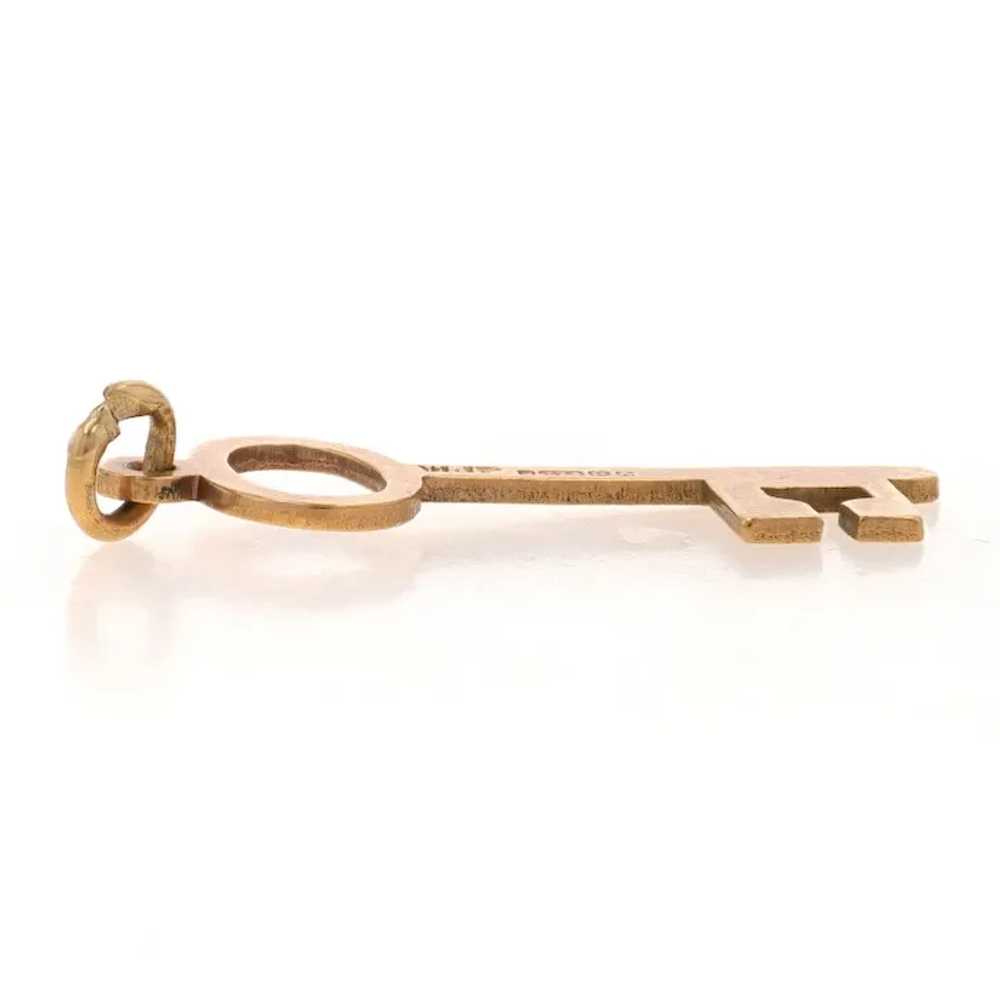 Yellow Gold Vintage Skeleton Key Charm - 9k Etche… - image 2