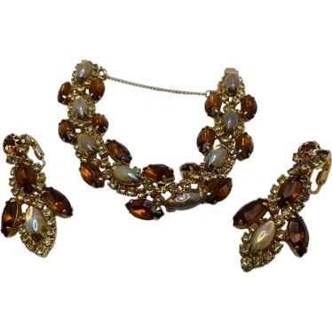 Vintage Amber Rhinestone and Opaline Glass Bracel… - image 1