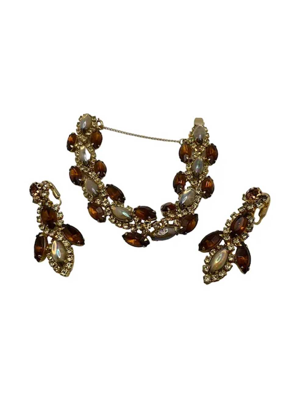 Vintage Amber Rhinestone and Opaline Glass Bracel… - image 2