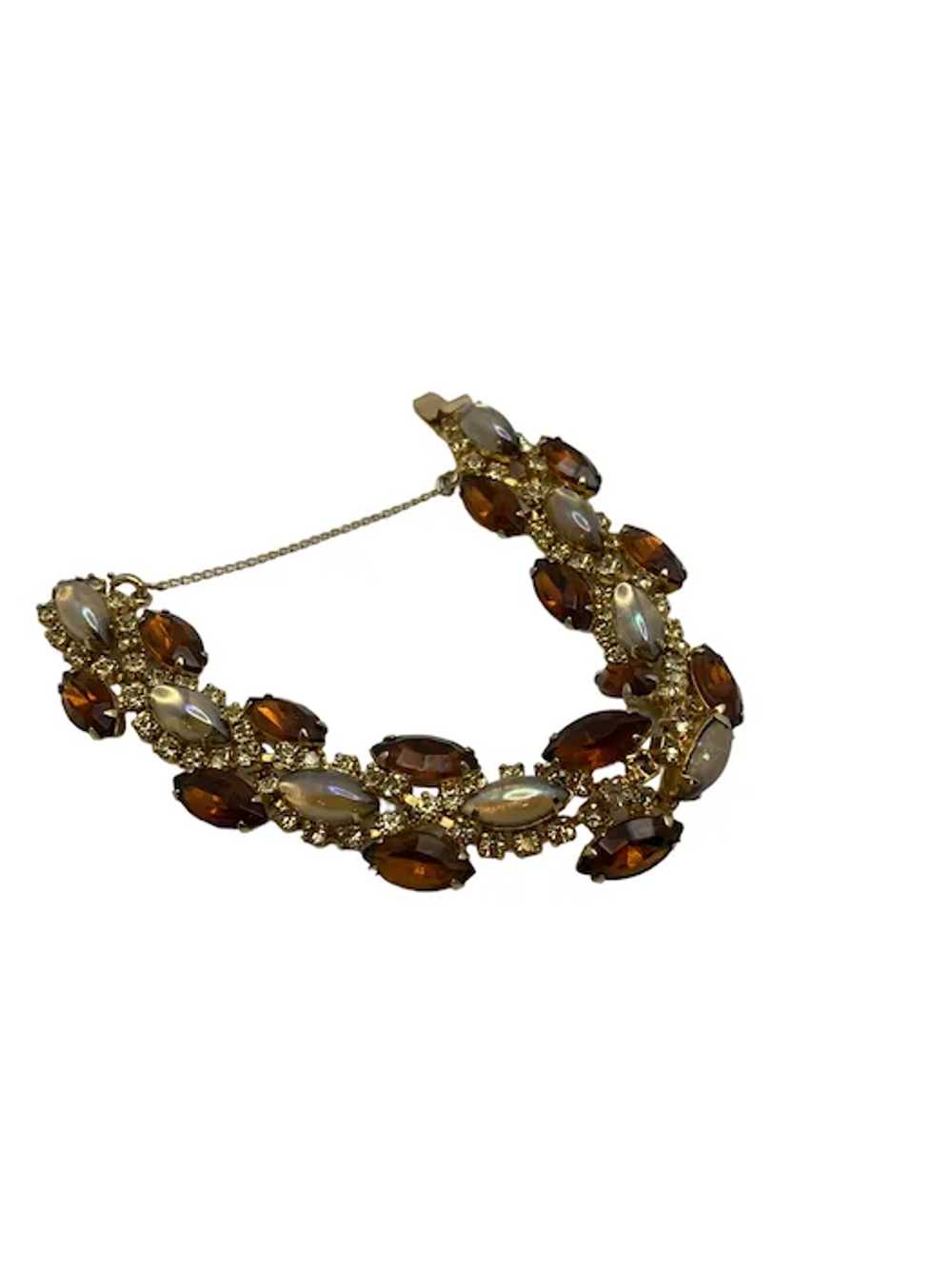 Vintage Amber Rhinestone and Opaline Glass Bracel… - image 3
