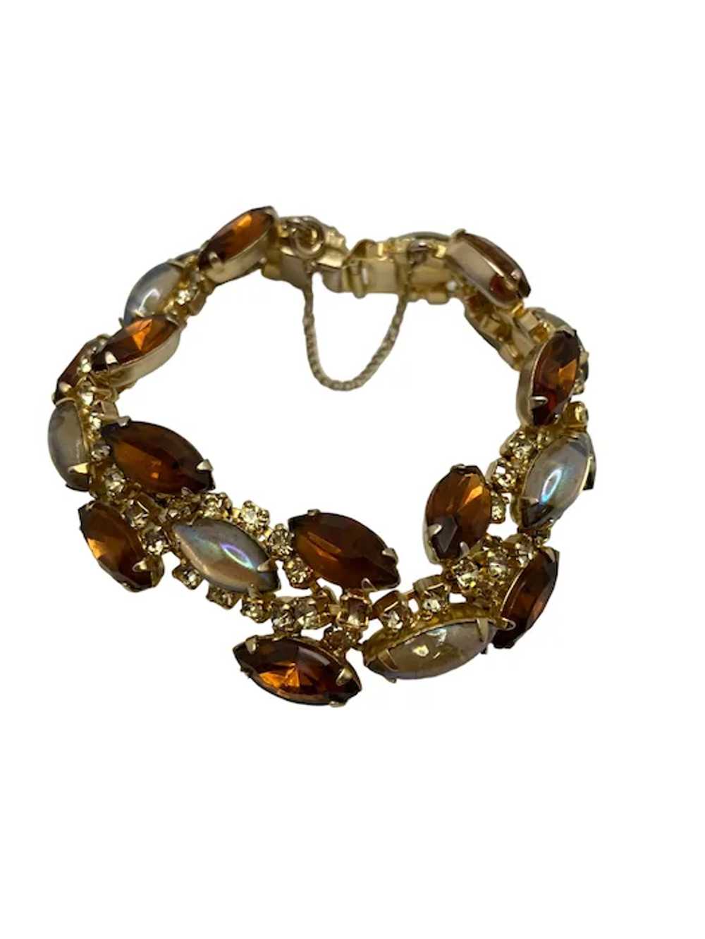 Vintage Amber Rhinestone and Opaline Glass Bracel… - image 4