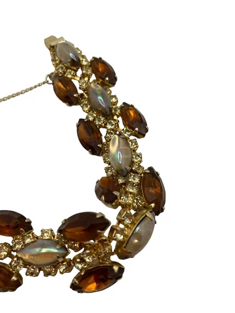 Vintage Amber Rhinestone and Opaline Glass Bracel… - image 5