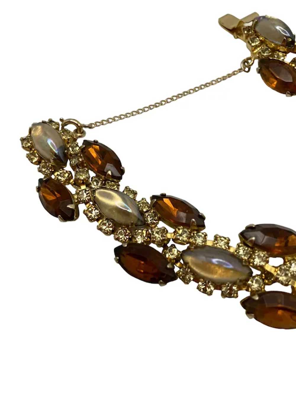 Vintage Amber Rhinestone and Opaline Glass Bracel… - image 6
