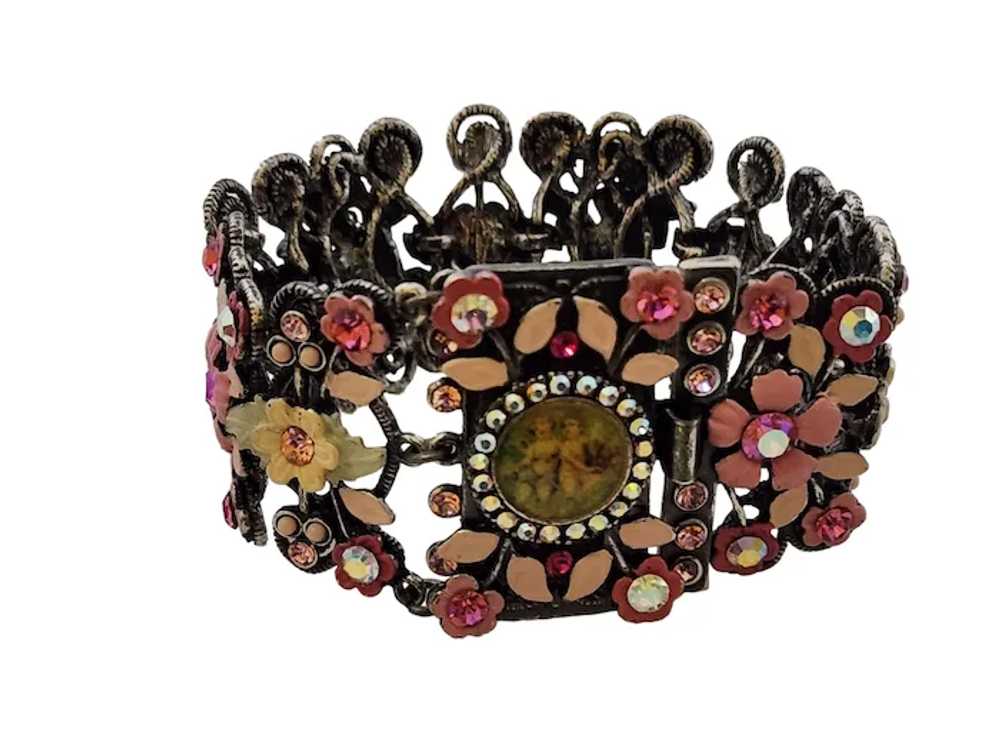 Vintage Signed MX Enamel Flower Cherub Bracelet (… - image 2