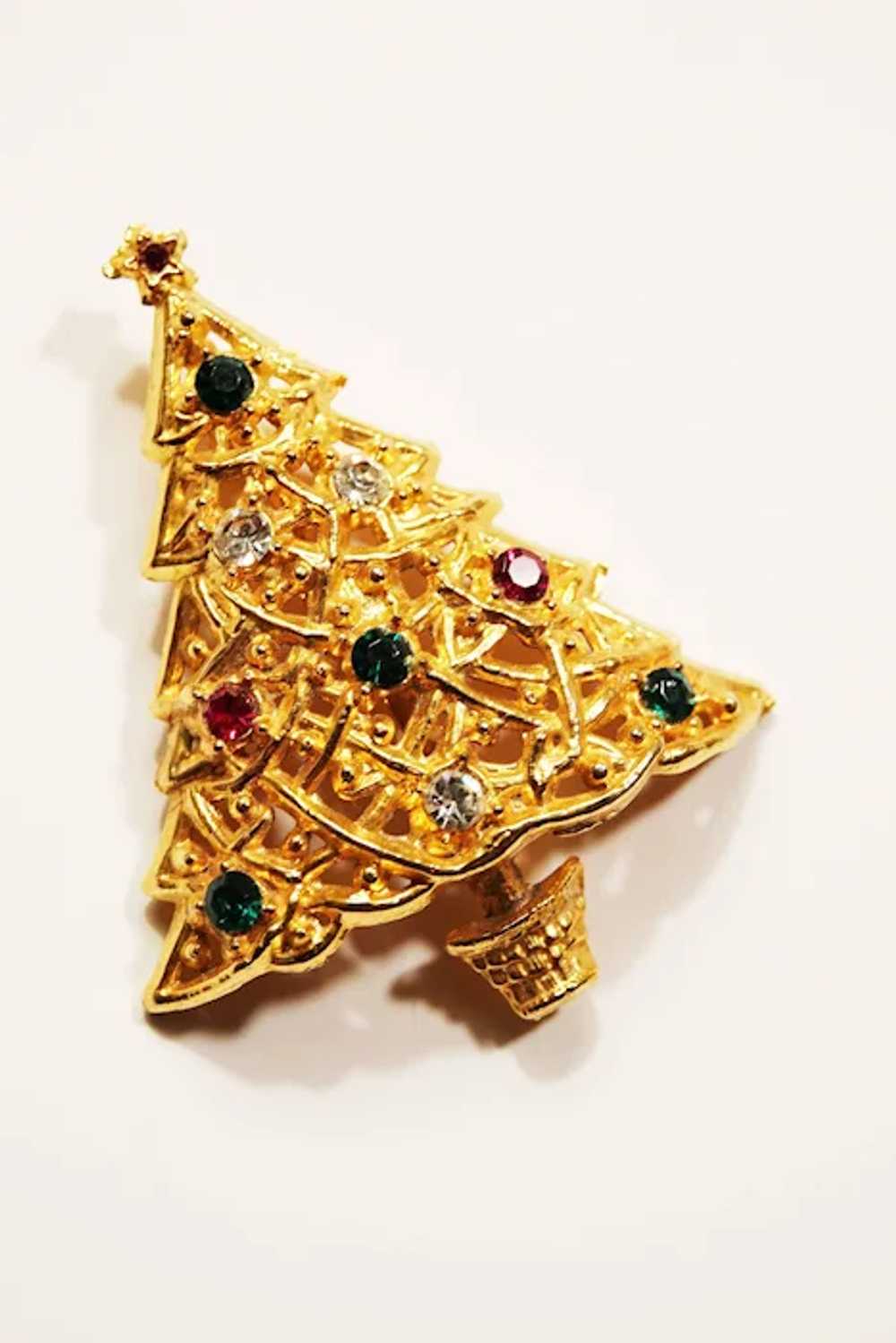 SHOWY Gold-Tone Metal Christmas Tree Pin Brooch w… - image 3