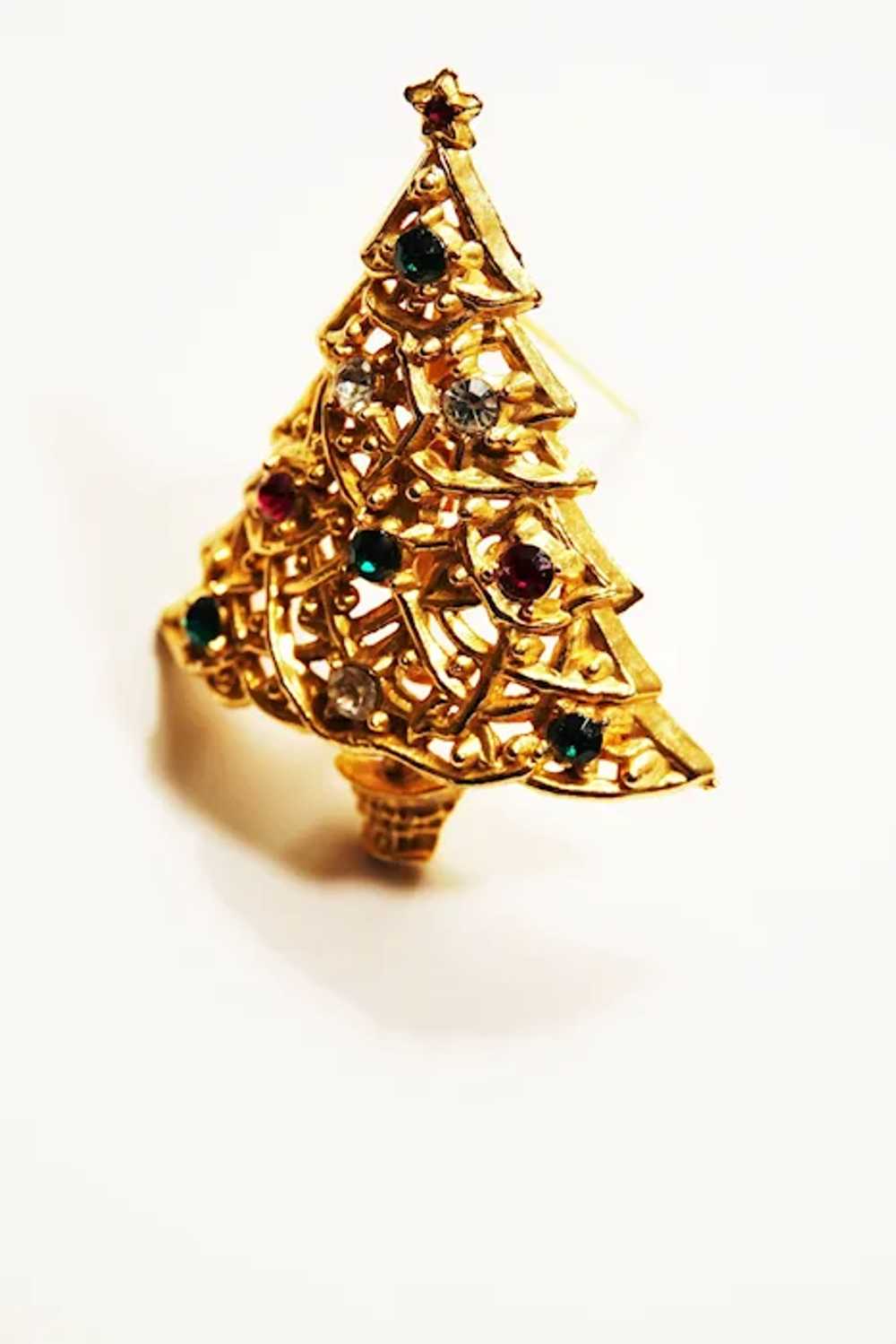 SHOWY Gold-Tone Metal Christmas Tree Pin Brooch w… - image 5