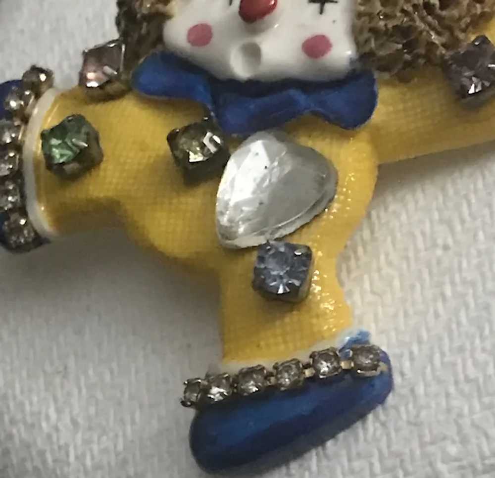 HAND PAINTED Celluloid Rhinestone Clown Brooch/Pin - image 4