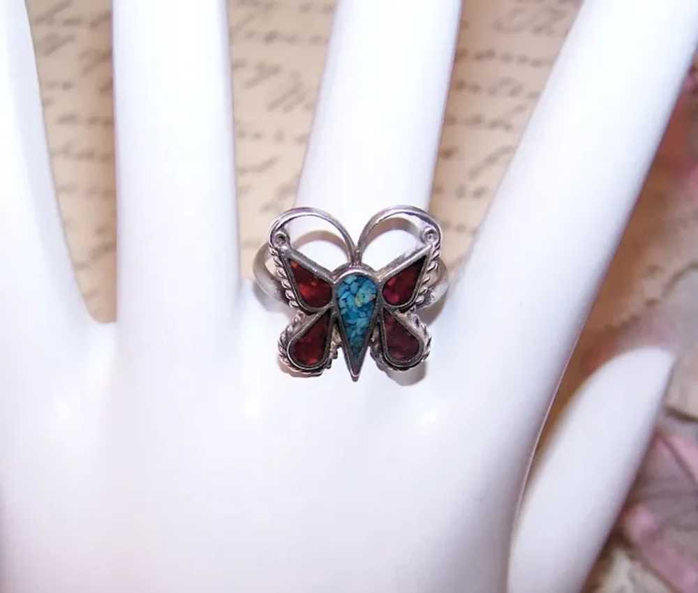 Native American Sterling Silver Turquoise and Red… - image 3
