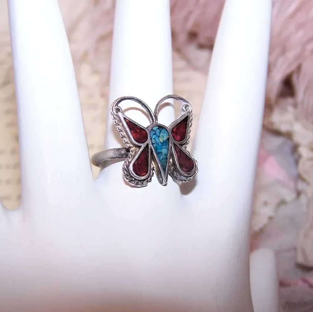 Native American Sterling Silver Turquoise and Red… - image 6
