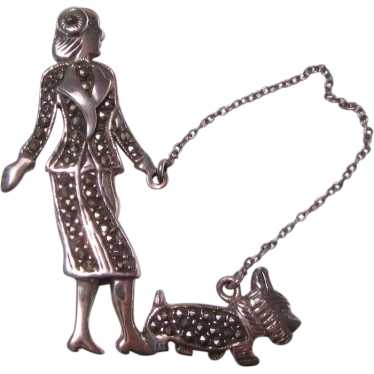 Sterling Silver & Marcasite Chatelaine Deco Lady W