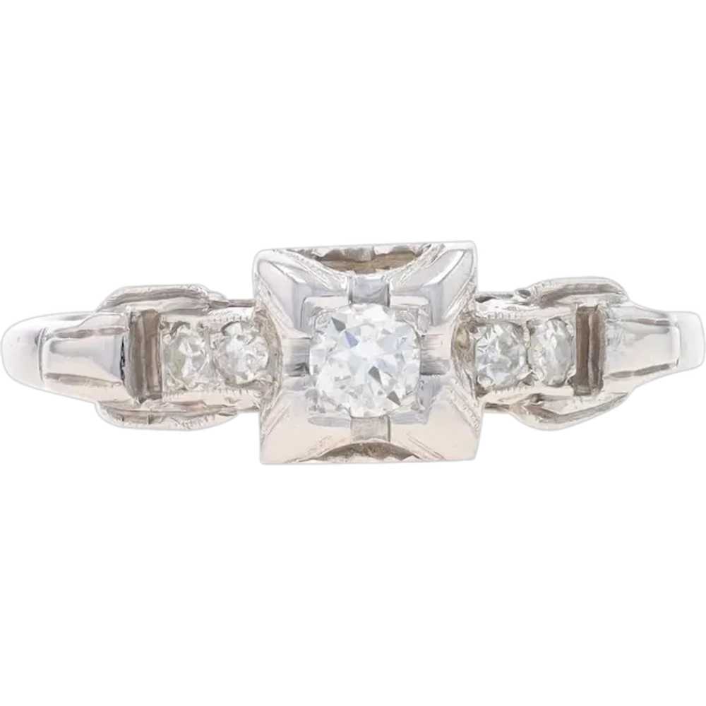 White Gold Diamond Art Deco Engagement Ring 18k E… - image 1