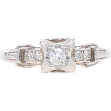 White Gold Diamond Art Deco Engagement Ring 18k E… - image 1