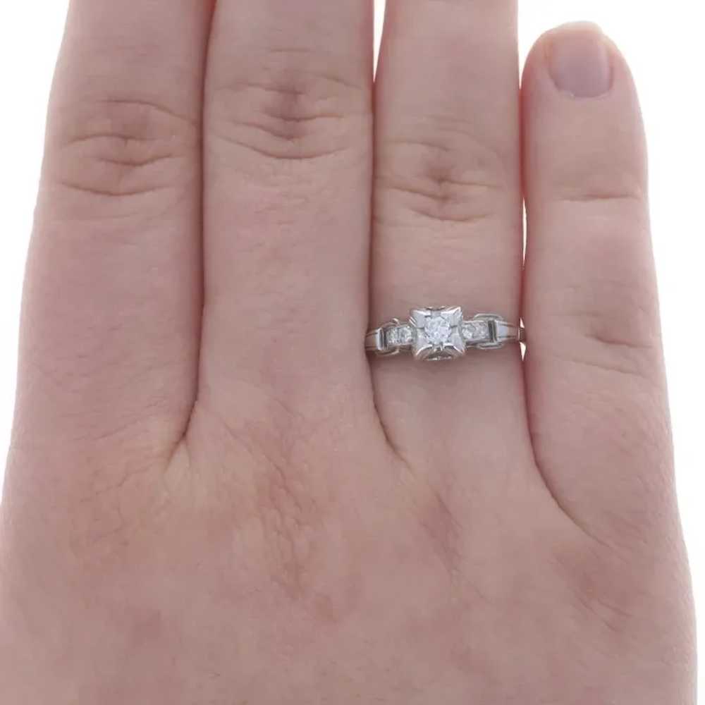 White Gold Diamond Art Deco Engagement Ring 18k E… - image 2