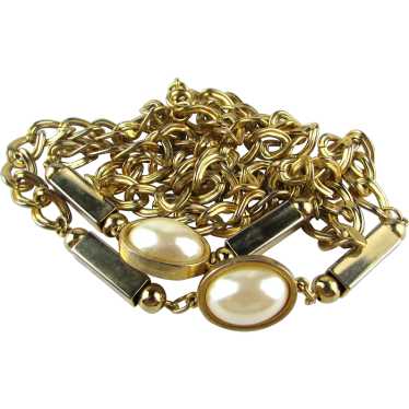 Gold Tone Heavy Chain With Faux Pearl Focals - image 1