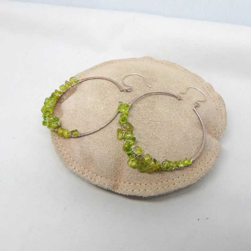 Large Sterling Silver Peridot Wire Wrapped Hoop E… - image 2