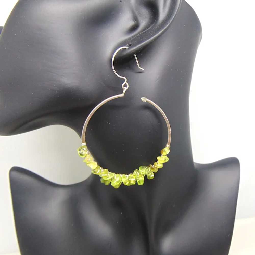 Large Sterling Silver Peridot Wire Wrapped Hoop E… - image 3