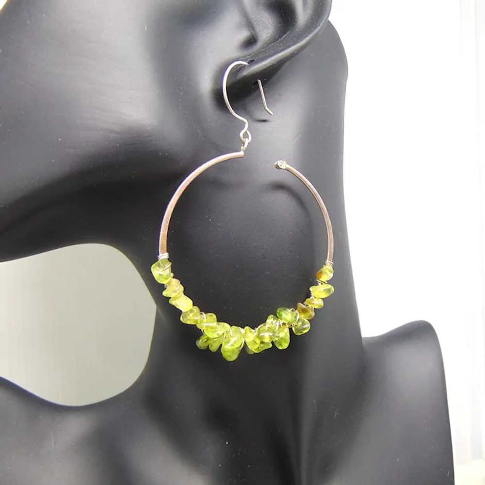 Large Sterling Silver Peridot Wire Wrapped Hoop E… - image 5