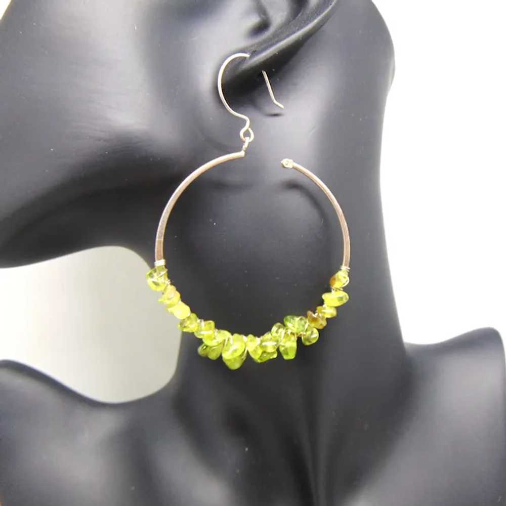 Large Sterling Silver Peridot Wire Wrapped Hoop E… - image 7