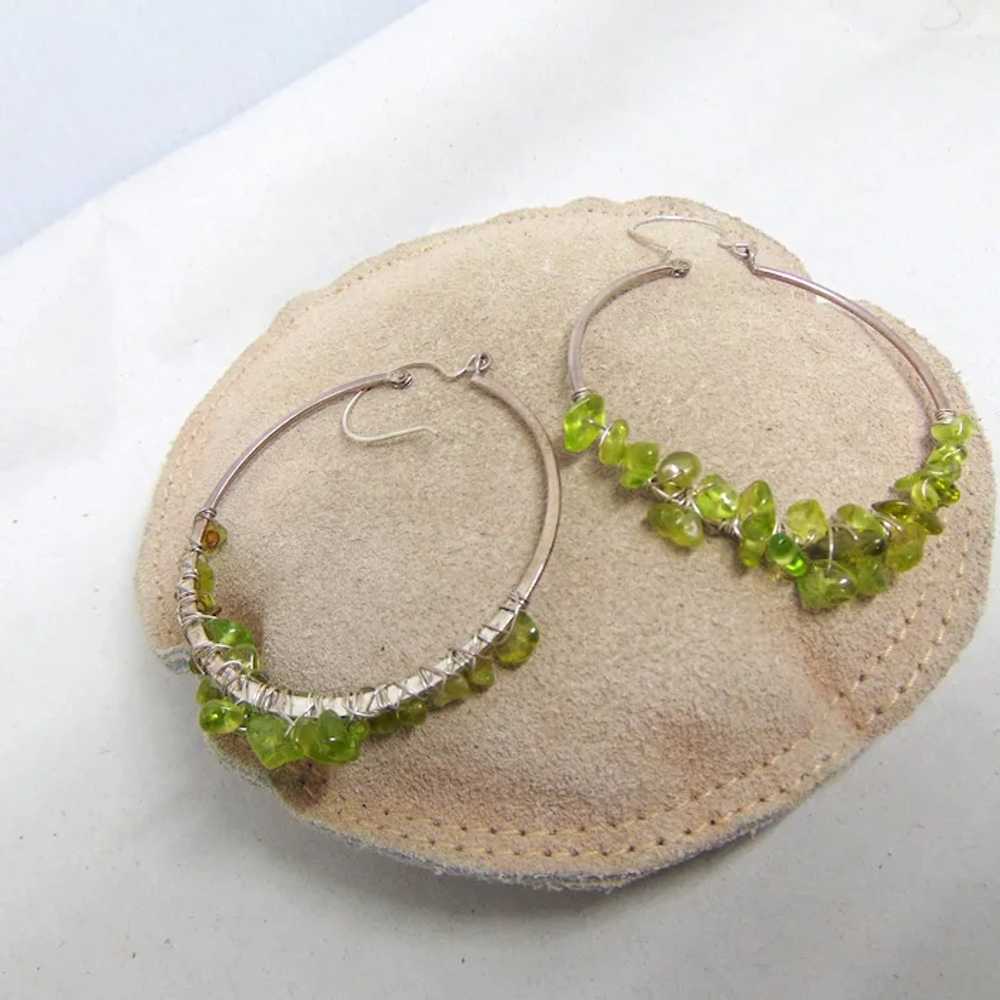 Large Sterling Silver Peridot Wire Wrapped Hoop E… - image 8