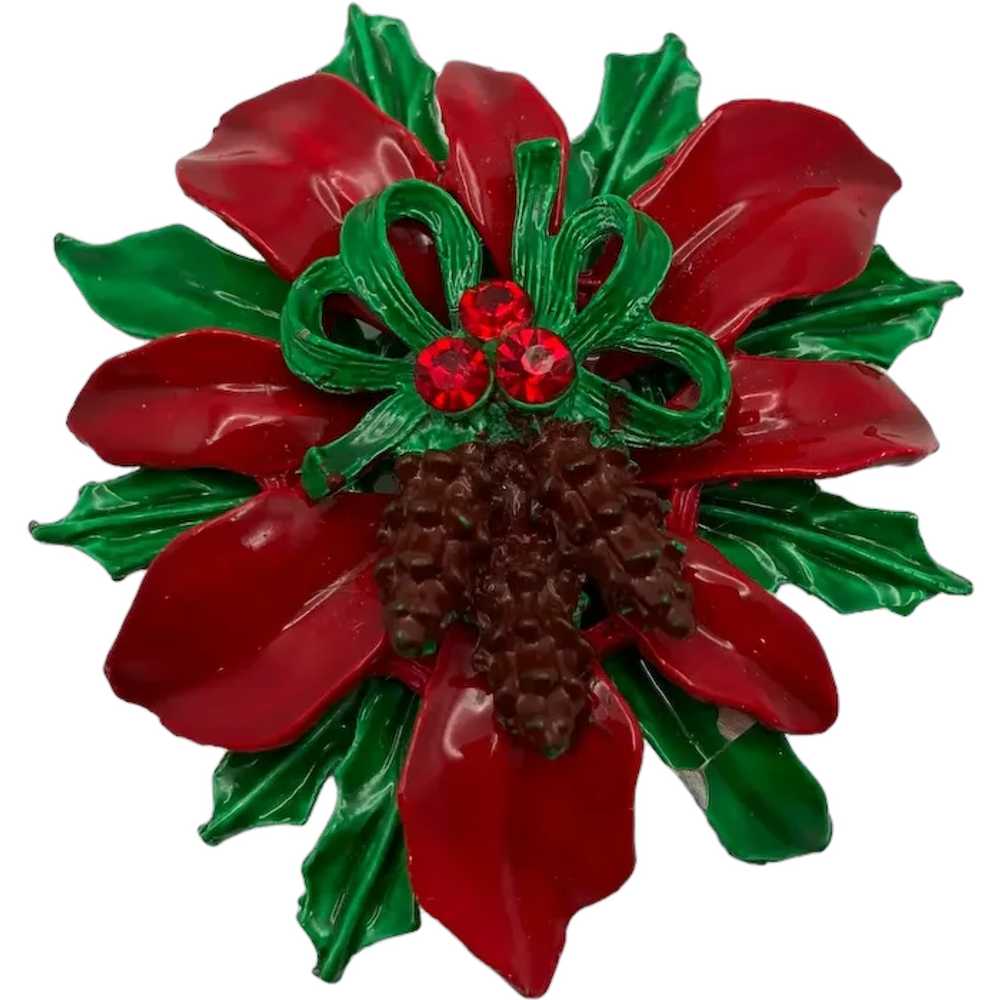 Vintage Enamel and Rhinestone Christmas Poinsetti… - image 1