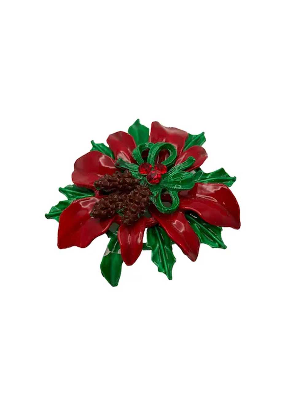 Vintage Enamel and Rhinestone Christmas Poinsetti… - image 2