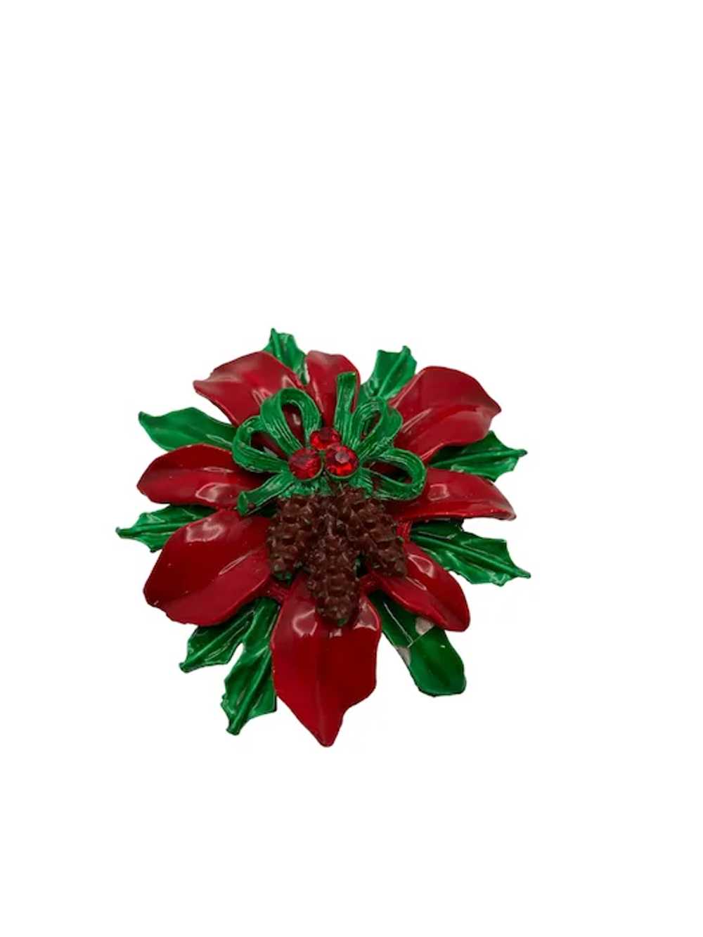 Vintage Enamel and Rhinestone Christmas Poinsetti… - image 3