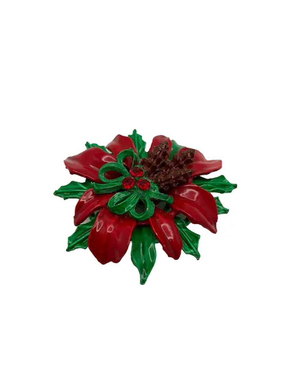 Vintage Enamel and Rhinestone Christmas Poinsetti… - image 4