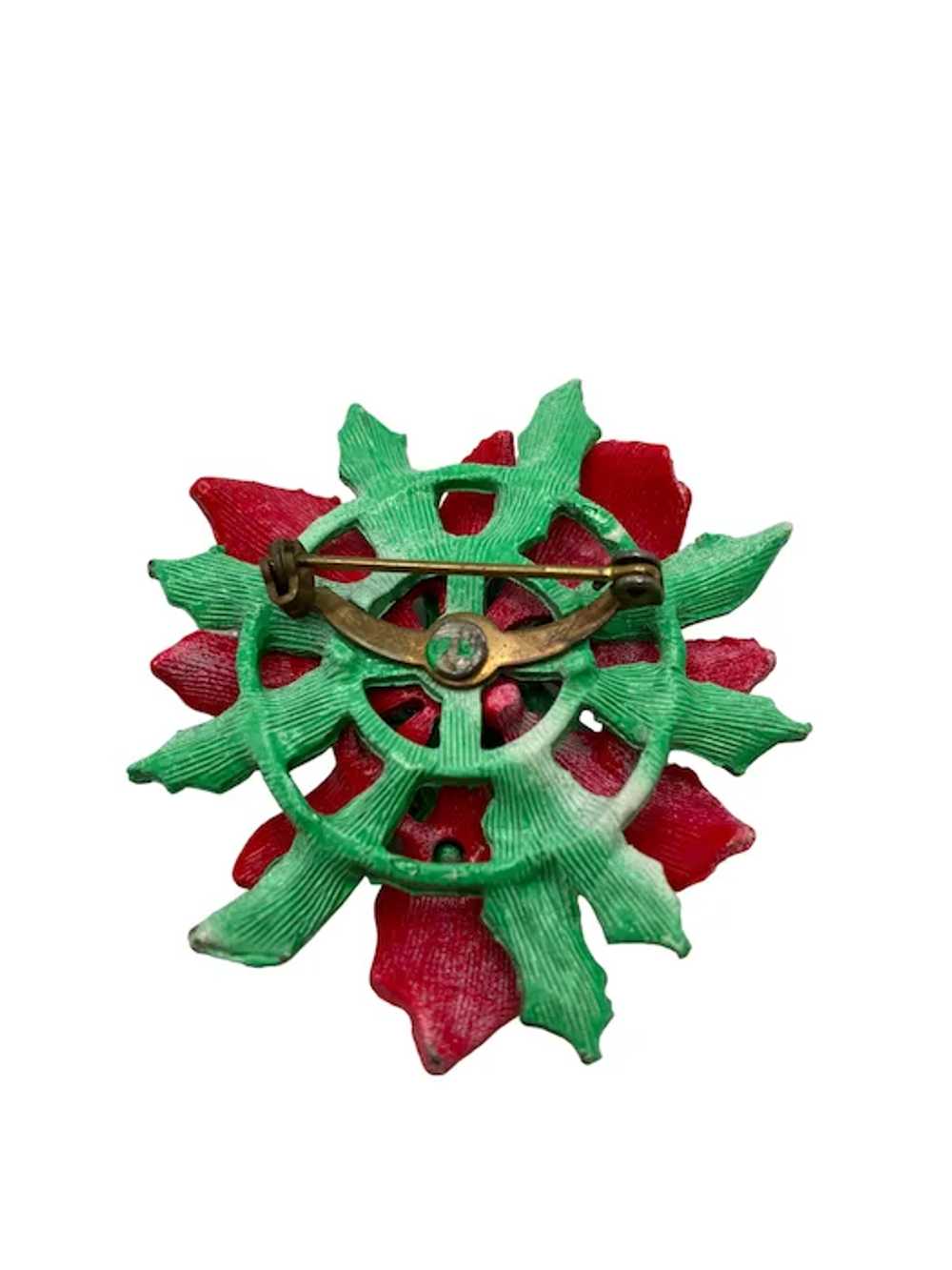 Vintage Enamel and Rhinestone Christmas Poinsetti… - image 5