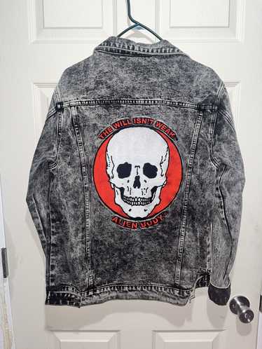 Streetwear Alien Body Acid Wash Denim Jacket