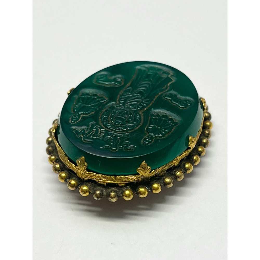 Vintage Estate Green Asian Glass Brooch Pin - image 5