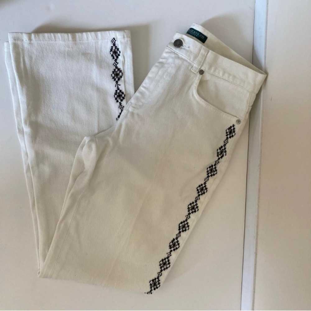 Vintage Ralph Lauren Aztec Beaded White Jeans siz… - image 2