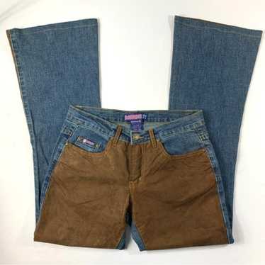 Vintage Flare Bubblegum Jeans with Brown Suede Pa… - image 1