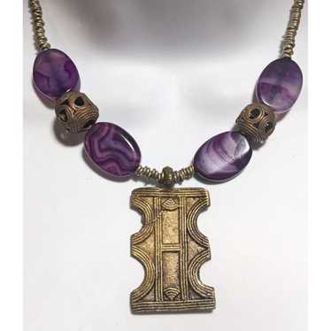 Other Purple And Gold Brutalist Metal Pendant Neck