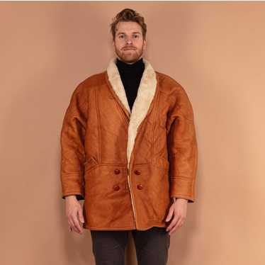 Sheepskin Coat Vintage 80's Men Sheepskin Coat in… - image 1