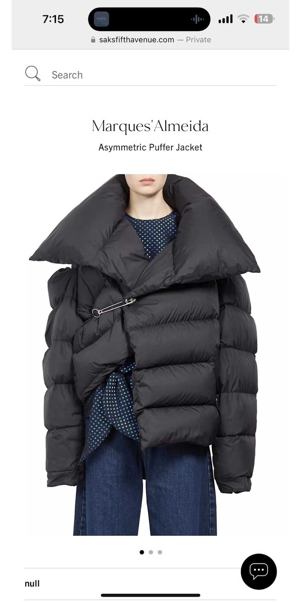 Marques almeida asymmetric outlet puffer jacket