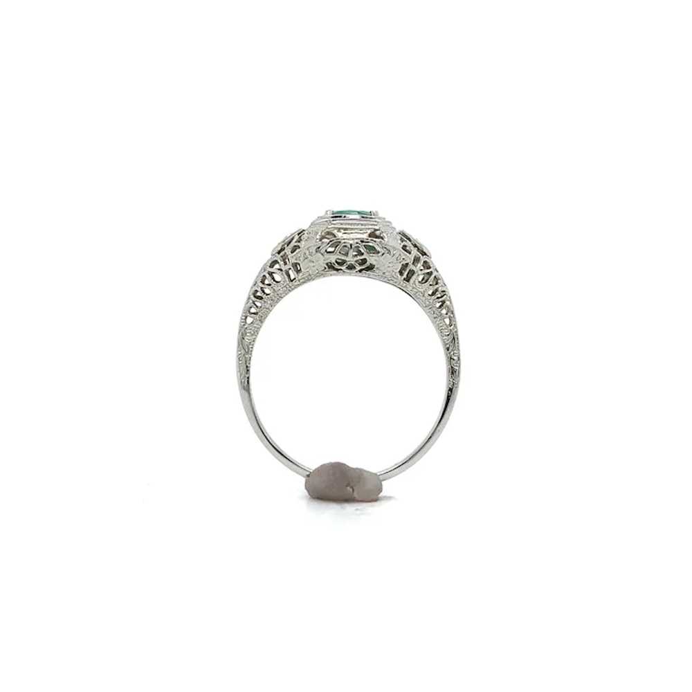 18K white gold Filigree Deco .55ct Emerald Ring - image 2