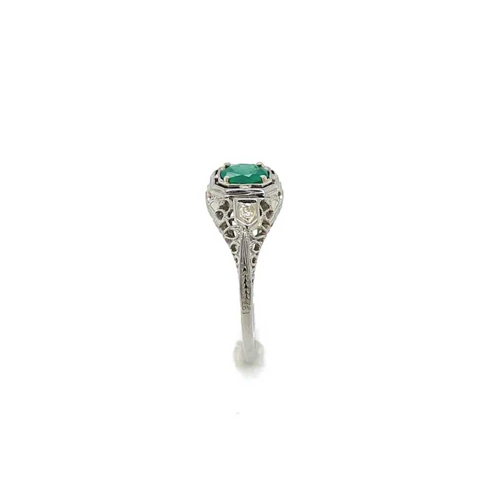 18K white gold Filigree Deco .55ct Emerald Ring - image 3
