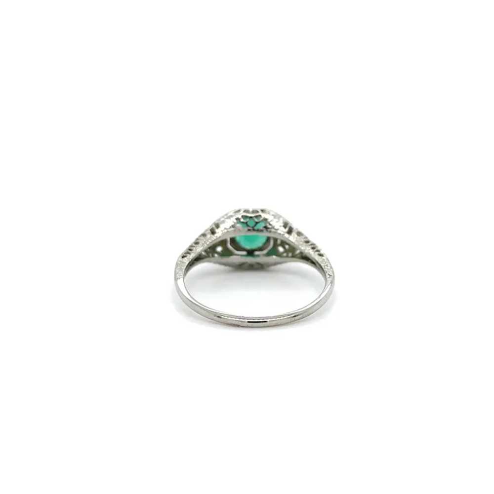 18K white gold Filigree Deco .55ct Emerald Ring - image 5