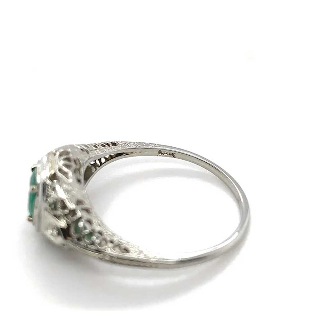 18K white gold Filigree Deco .55ct Emerald Ring - image 8