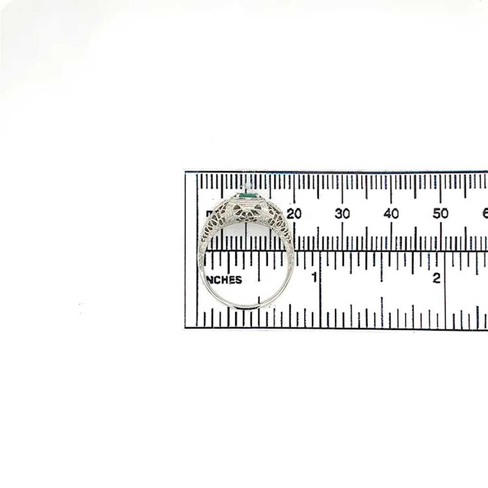 18K white gold Filigree Deco .55ct Emerald Ring - image 9