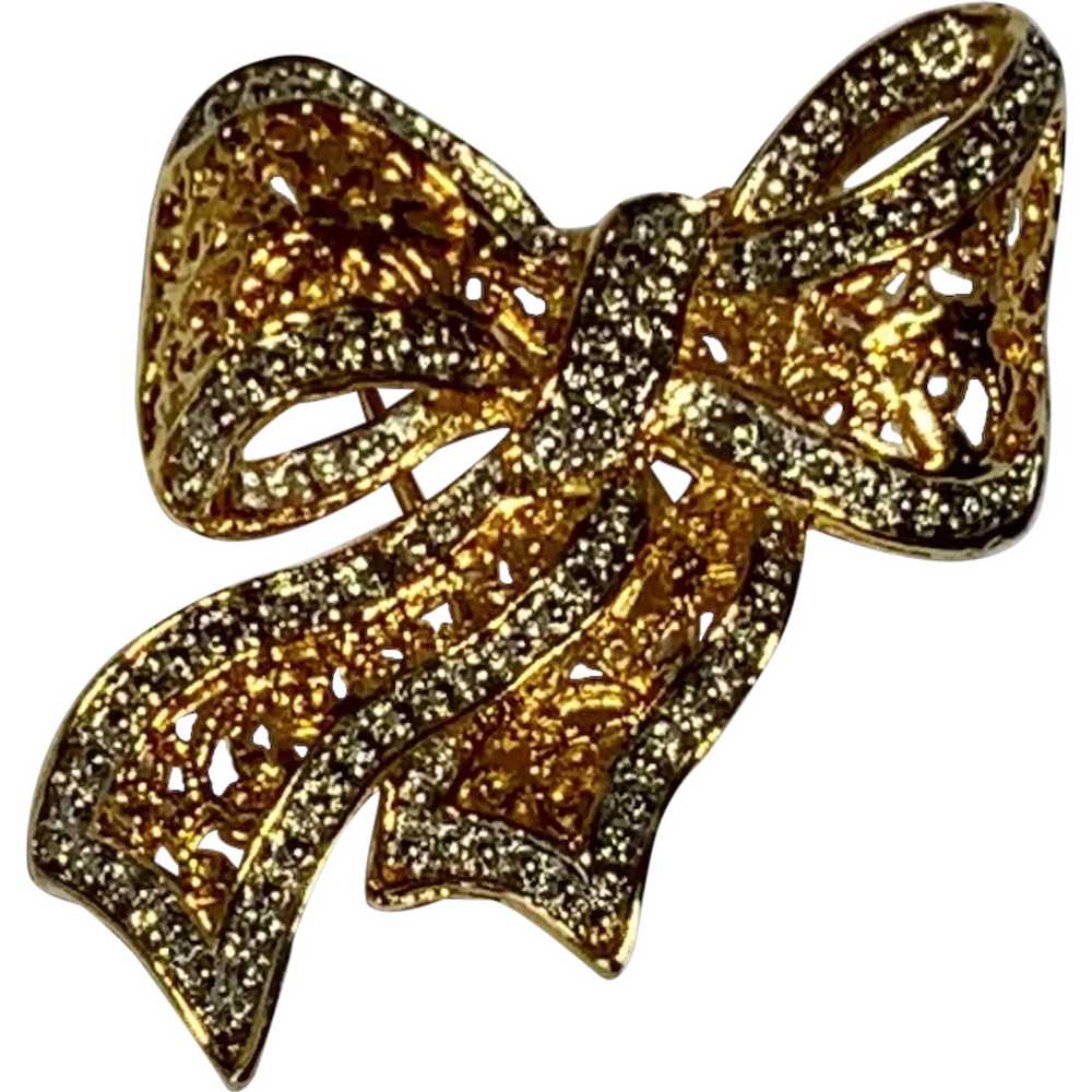 Gold Tone and Silver tone Wrapping Bow Brooch Pin - image 1